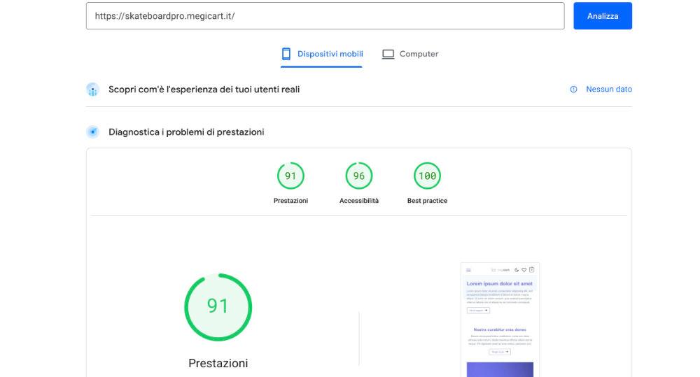 Pagespeed progetto ecommerce headless